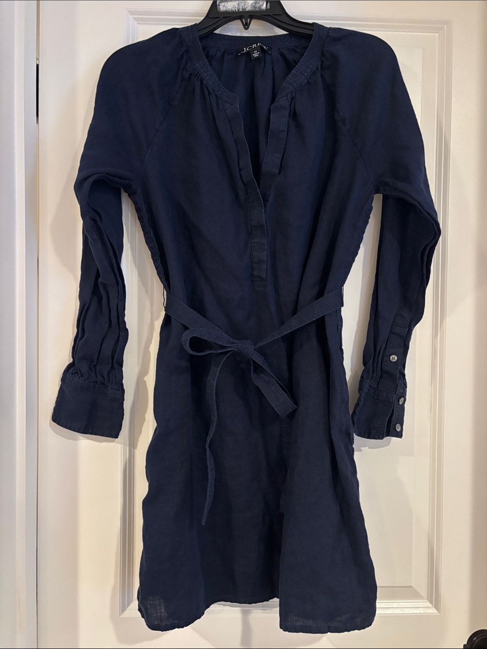 J. Crew Navy Long Sleeve Belted Linen Tunic Dress with Pockets